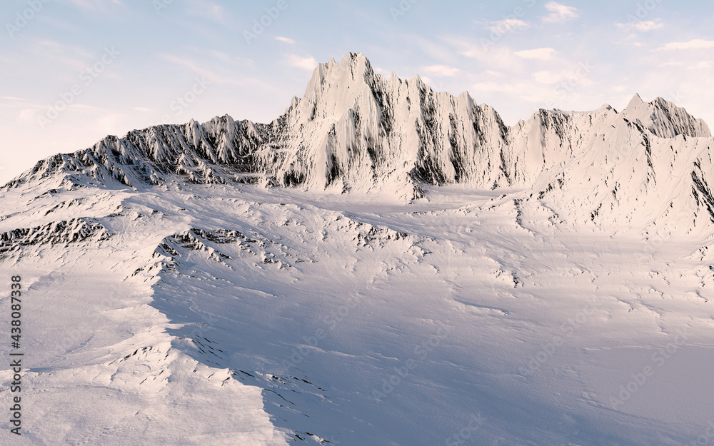 雪山背景，三维渲染。