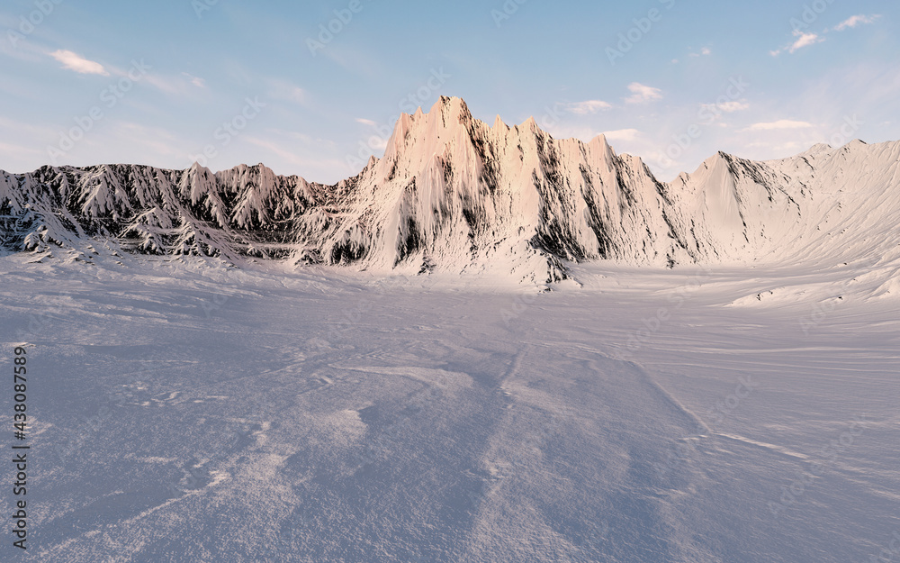 雪山背景，三维渲染。