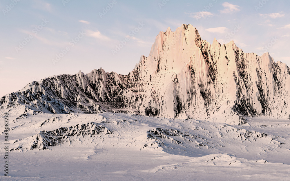 雪山背景，三维渲染。