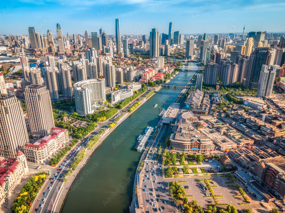 天津城市建筑景观天际线航拍