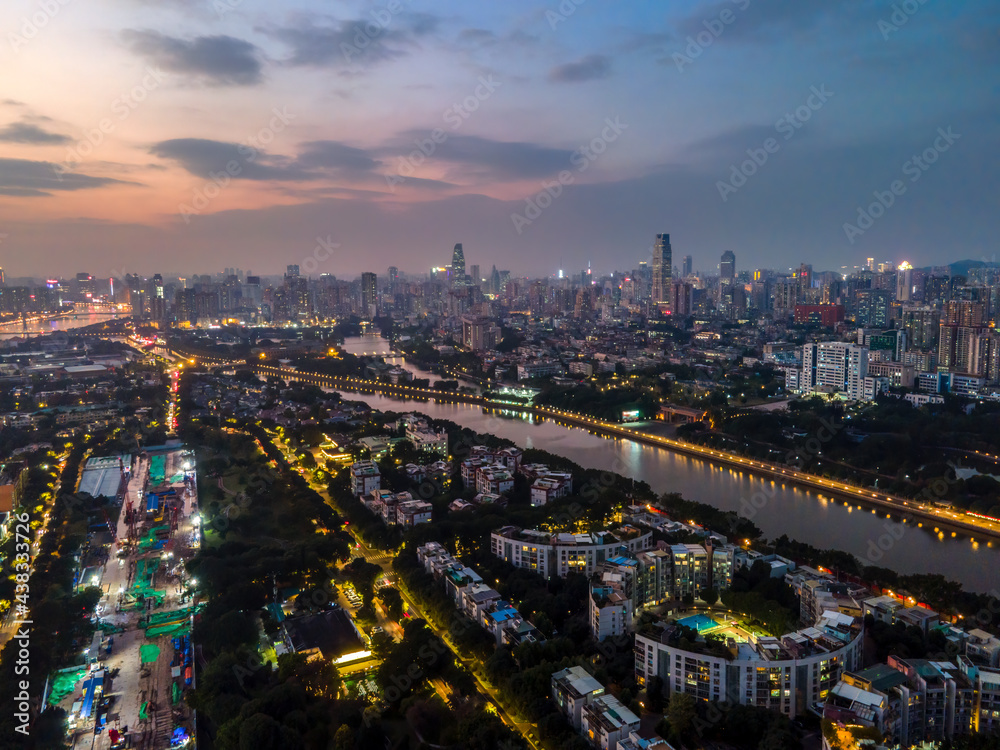 广州城市建筑夜景航拍