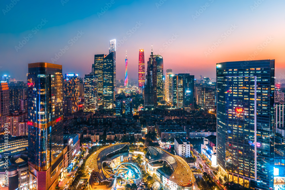 Aerial photography of Guangzhou city architecture night view