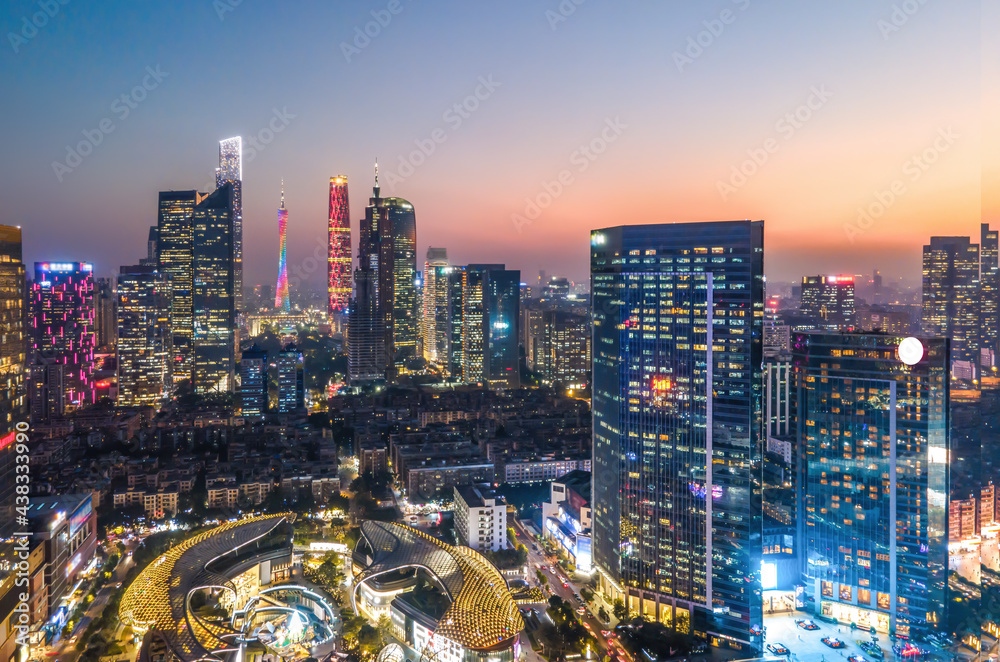 广州城市建筑夜景航拍