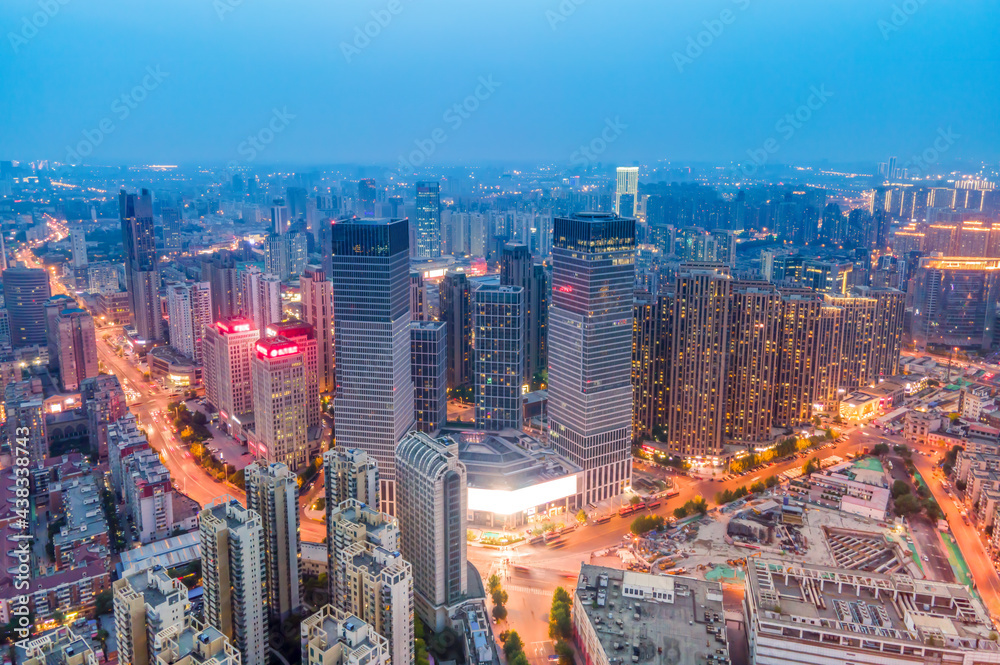 Aerial photography of Tianjin city building skyline night view