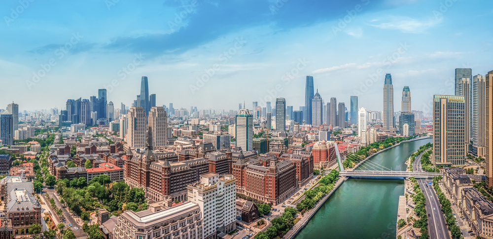 Aerial photography of Tianjin city architecture landscape skyline