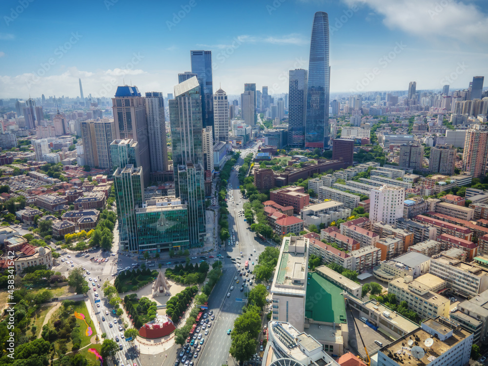 Aerial photography of Tianjin city architecture landscape skyline