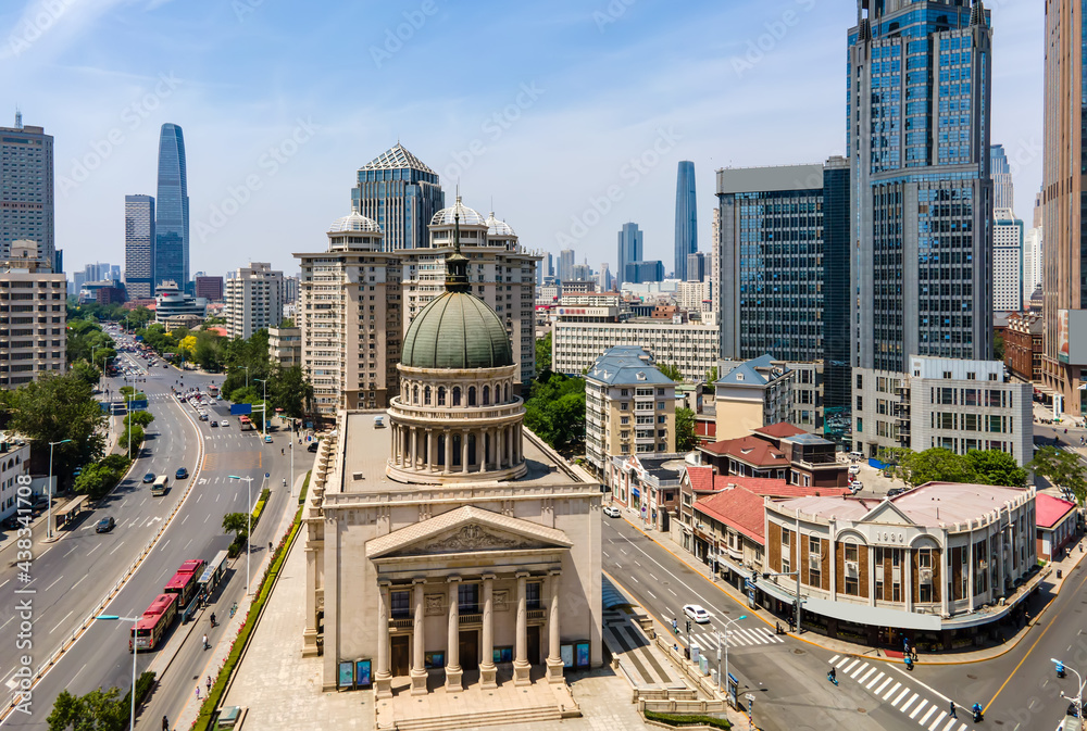 天津城市建筑景观天际线航拍