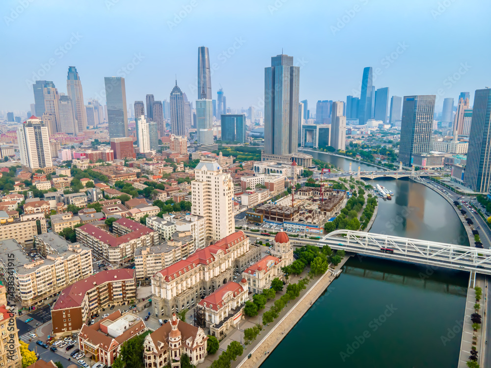 Aerial photography of Tianjin city architecture landscape skyline