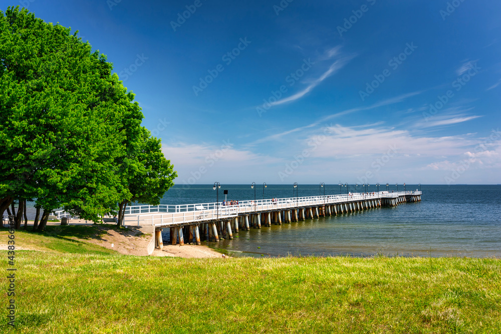 Summer scenery of the Baltic Sea at the pier in Gdynia Orlowo, Poland