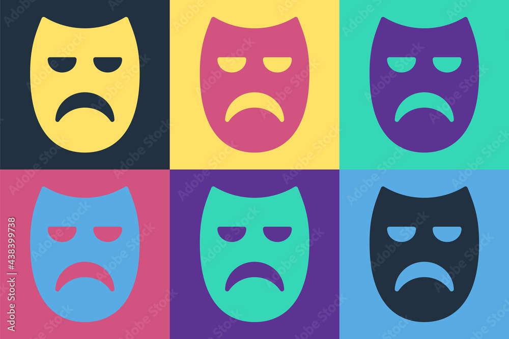 Pop art Drama theatrical mask icon isolated on color background. Vector