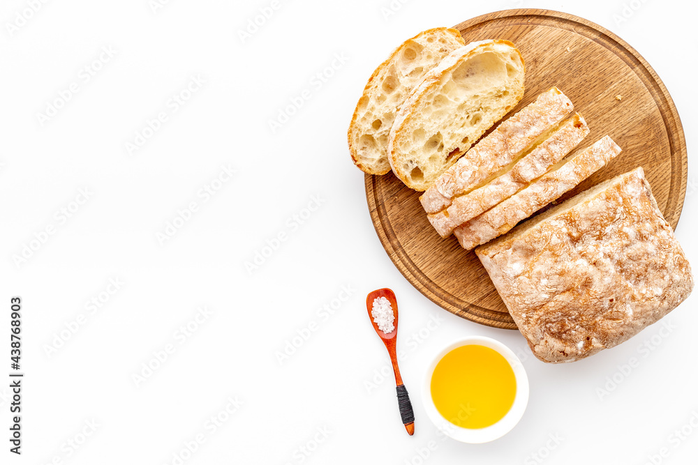 Cutting freashly backed bead ciabatta, top view