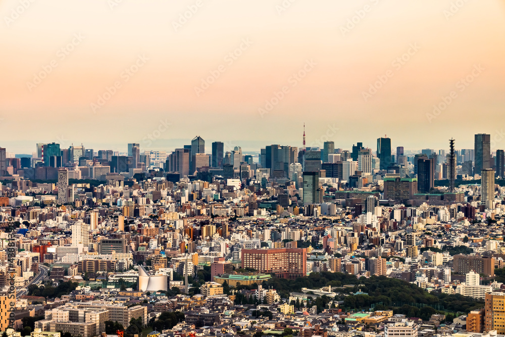 晴れた日の夕暮れの東京の街並み