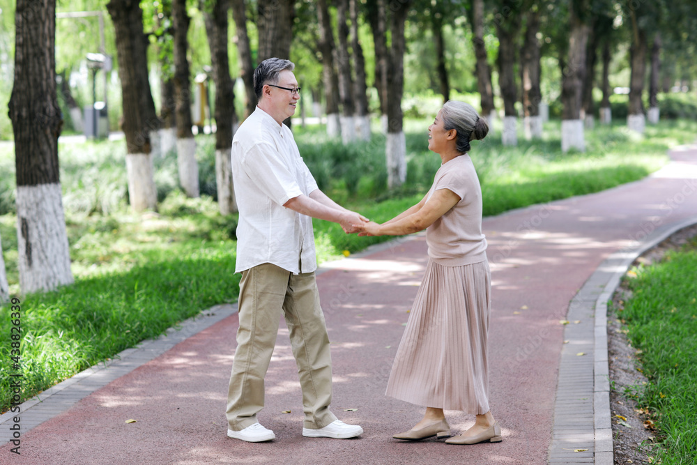 Happy old couple dancing in the park