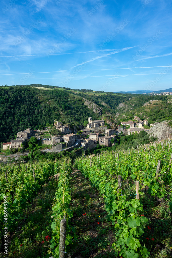 Le village médiéval de Malleval dans les coteaux des Côtes-du-Rhône dans le département de la Loire 