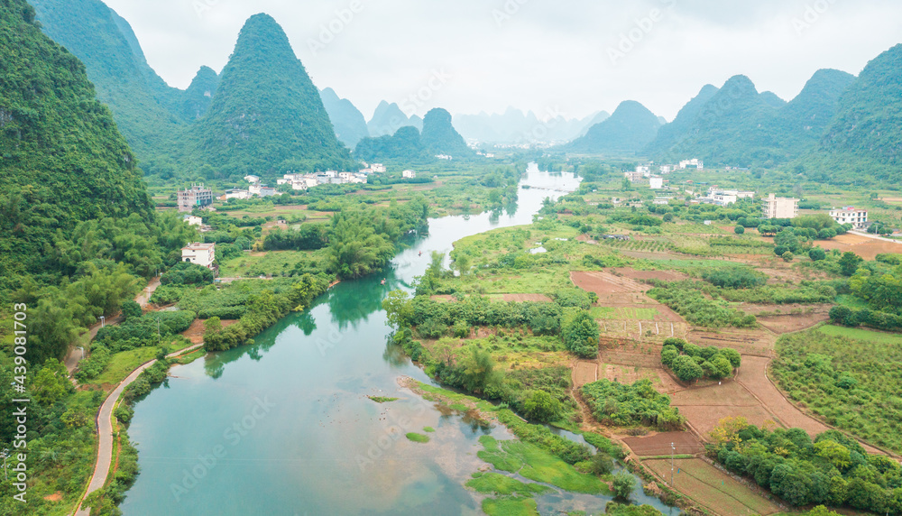 landscape with lake and mountains in karst landform