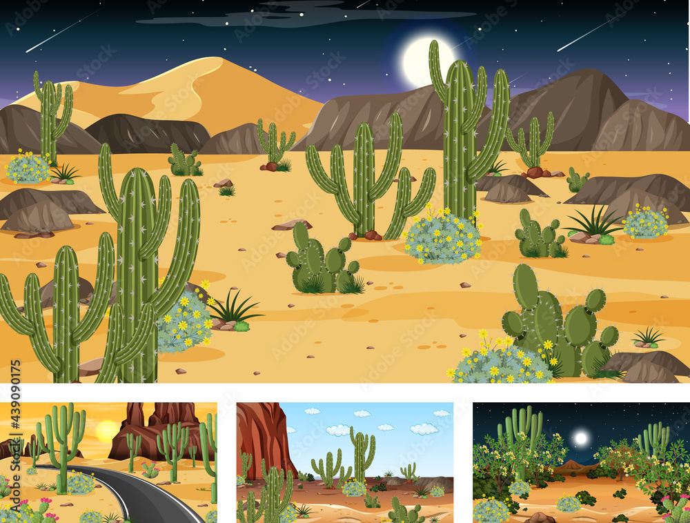 Different scenes with desert forest landscape