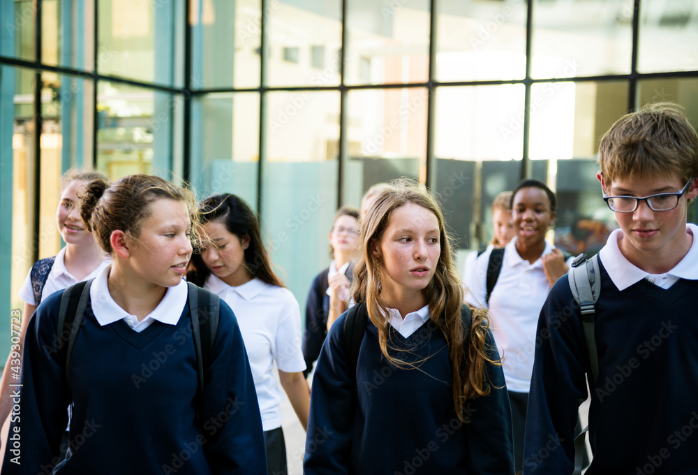 Group of students walking in school