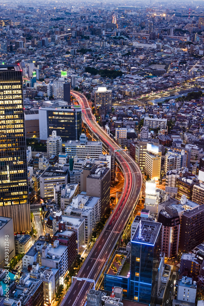 灯りがつき始めた夕暮れの東京の景色