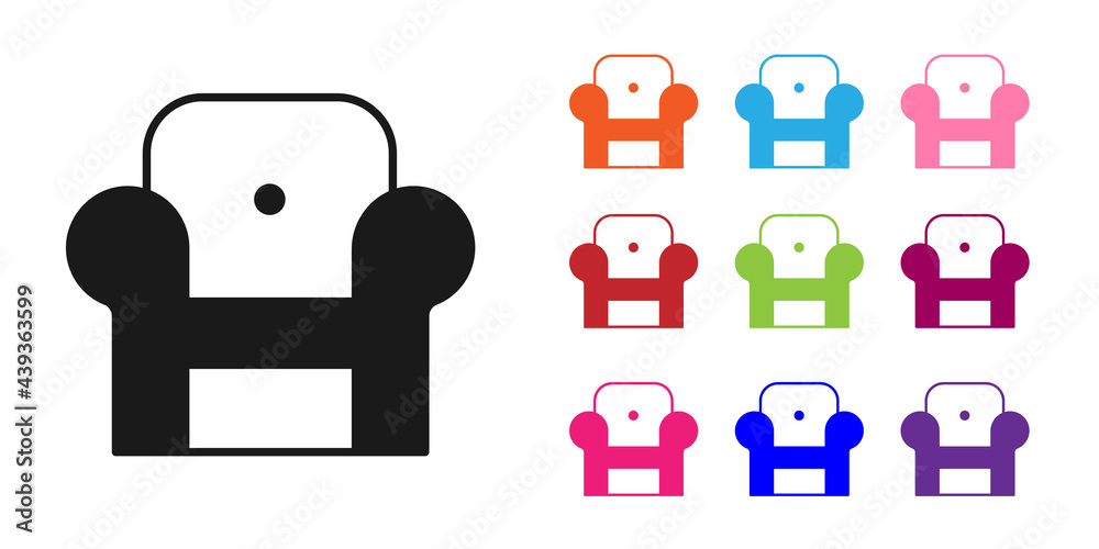 Black Armchair icon isolated on white background. Set icons colorful. Vector