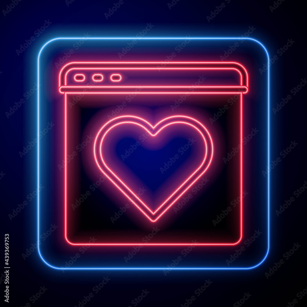 Glowing neon Dating app online laptop concept icon isolated on black background. Female male profile