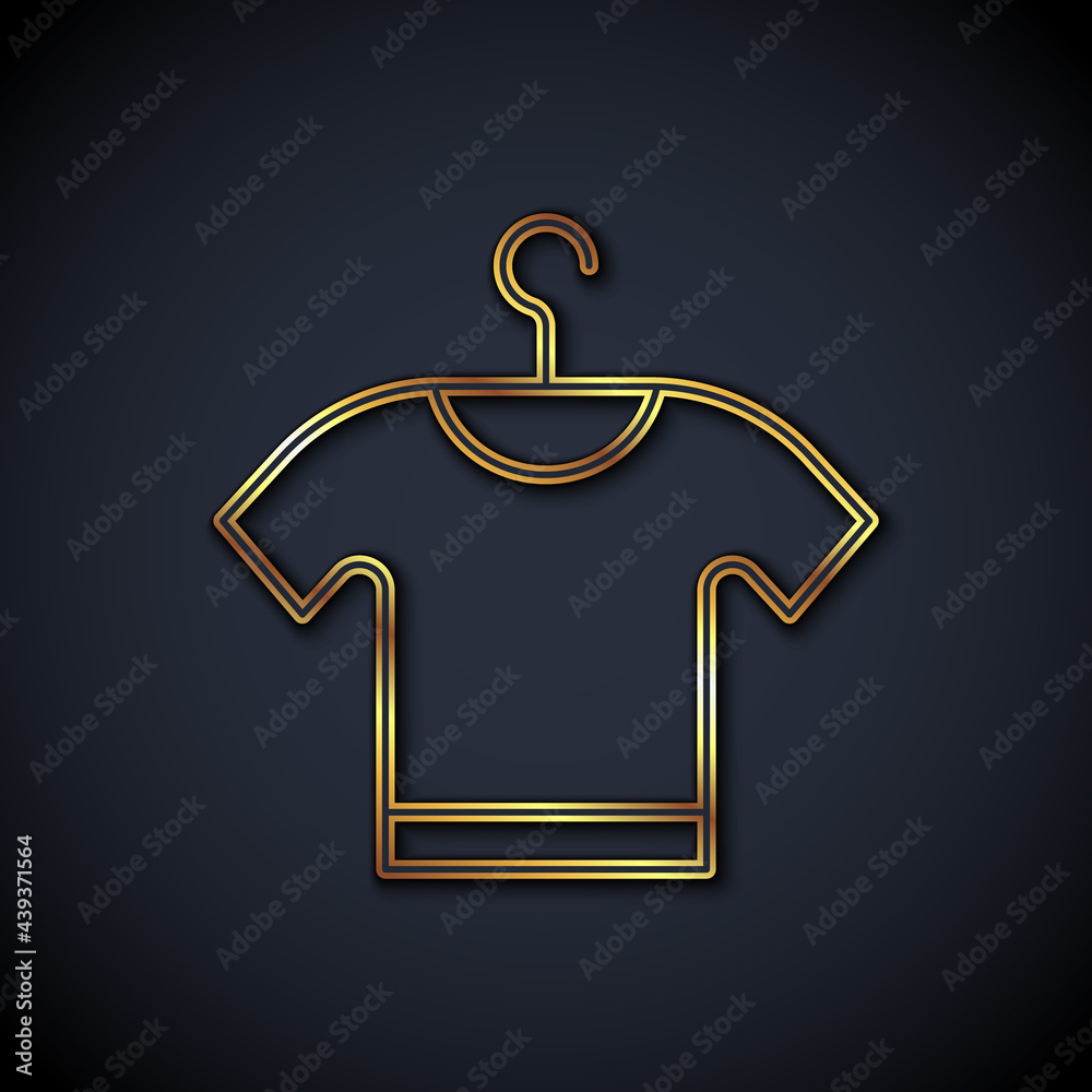 Gold line T-shirt icon isolated on black background. Vector