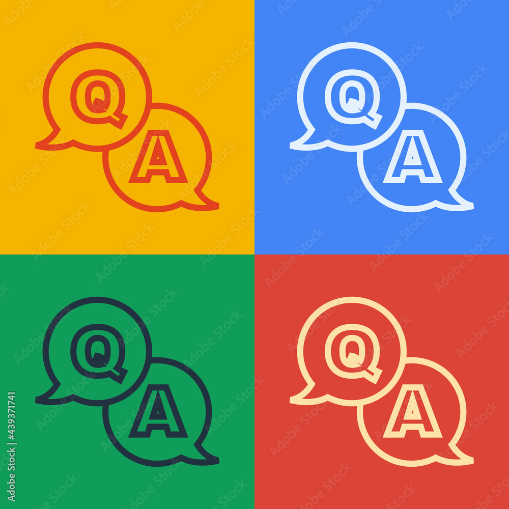 Pop art line Speech bubbles with Question and Answer icon isolated on color background. Q and A symb