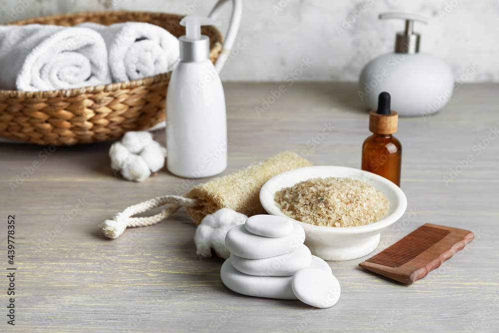 Set of spa supplies on table