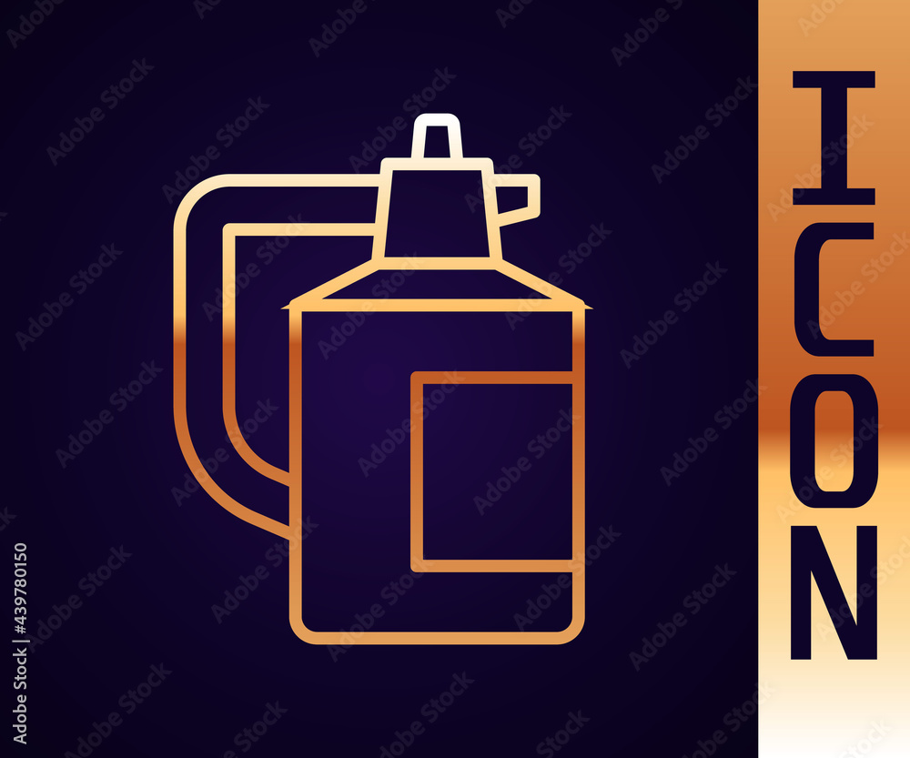 Gold line Garden sprayer for water, fertilizer, chemicals icon isolated on black background. Vector