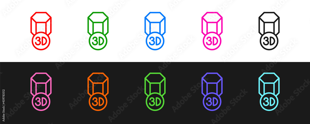 将线条3D打印机图标隔离在黑白背景上。3D打印。矢量