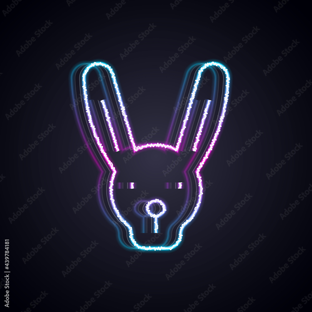 Glowing neon line Rabbit with ears icon isolated on black background. Magic trick. Mystery entertain