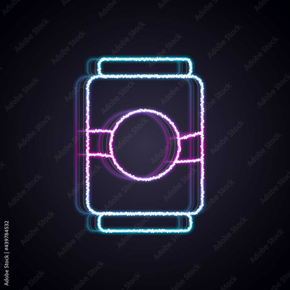 Glowing neon line Beer can icon isolated on black background. Vector