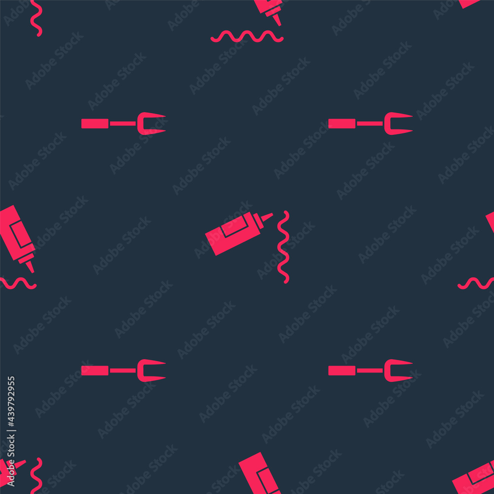 Set Barbecue fork and Sauce bottle on seamless pattern. Vector