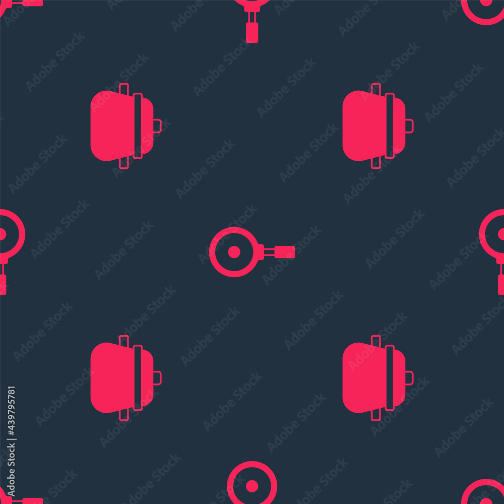 Set Cooking pot and Frying pan on seamless pattern. Vector