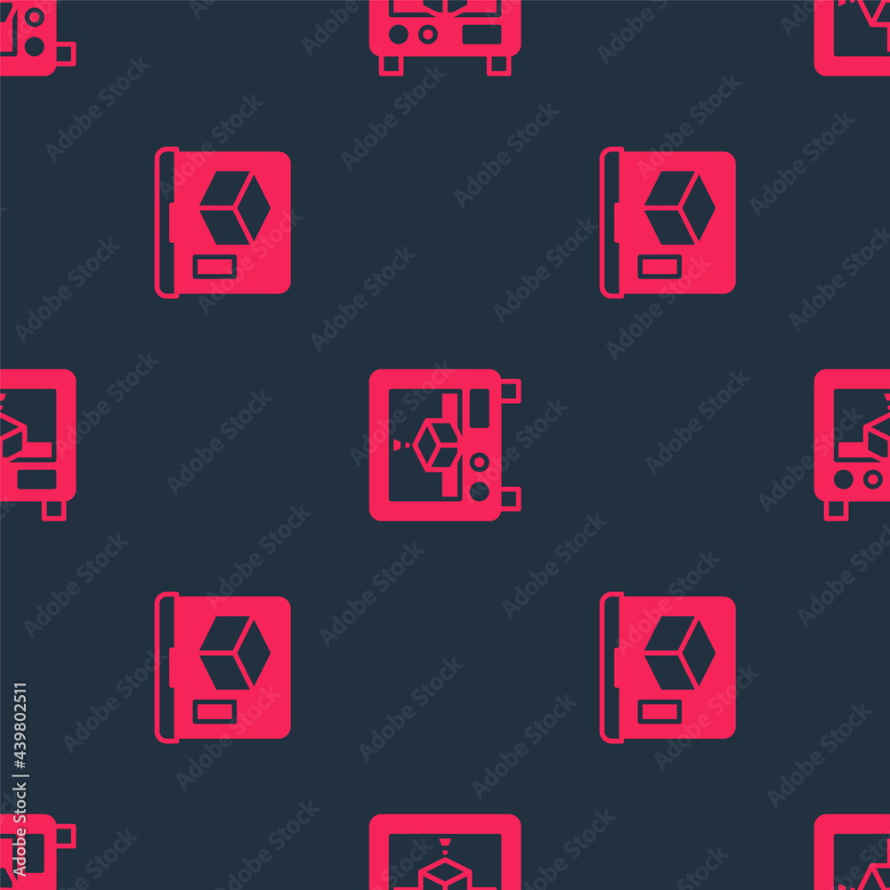 Set 3D printer and on seamless pattern. Vector