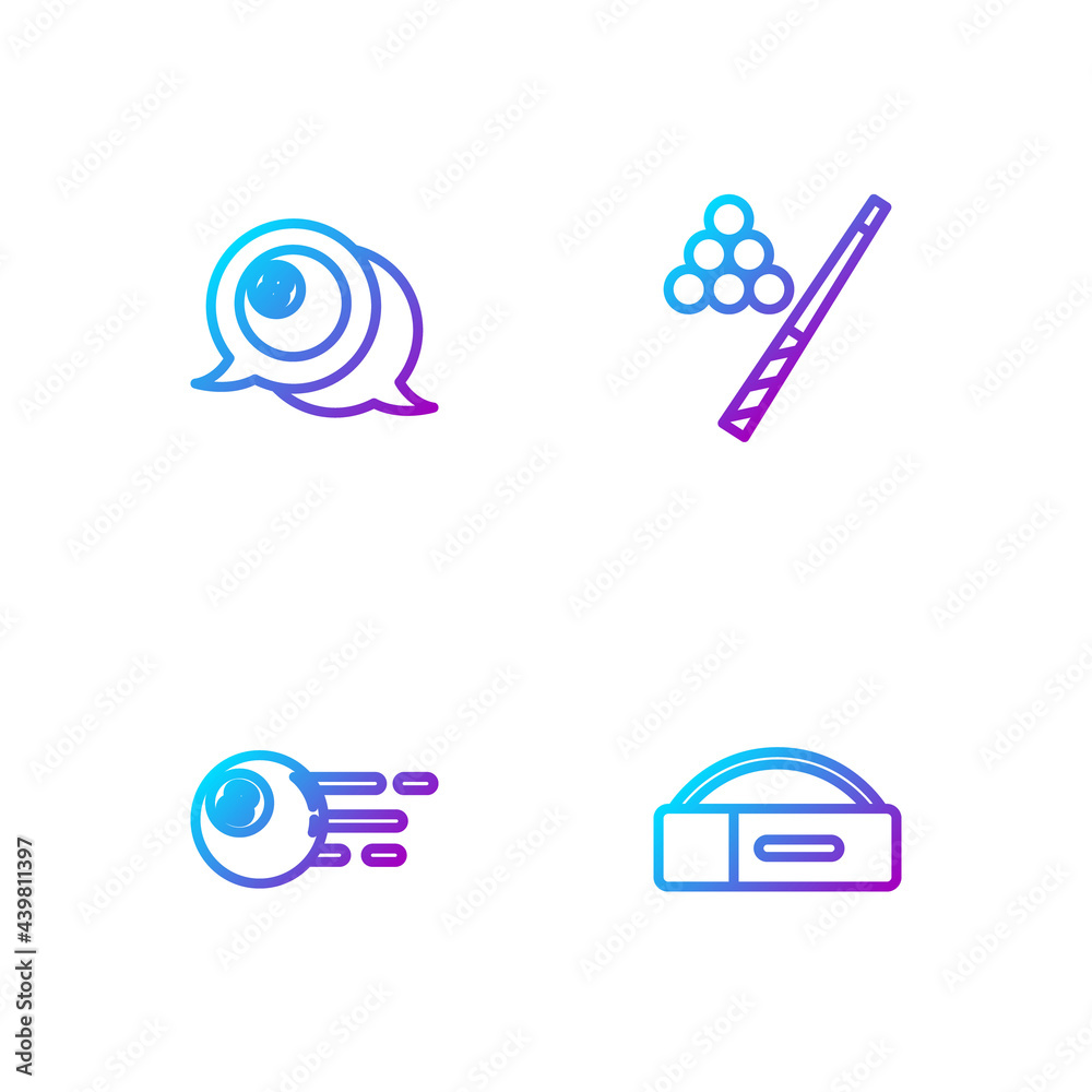 Set line Case for billiard cue, Billiard ball, and and. Gradient color icons. Vector