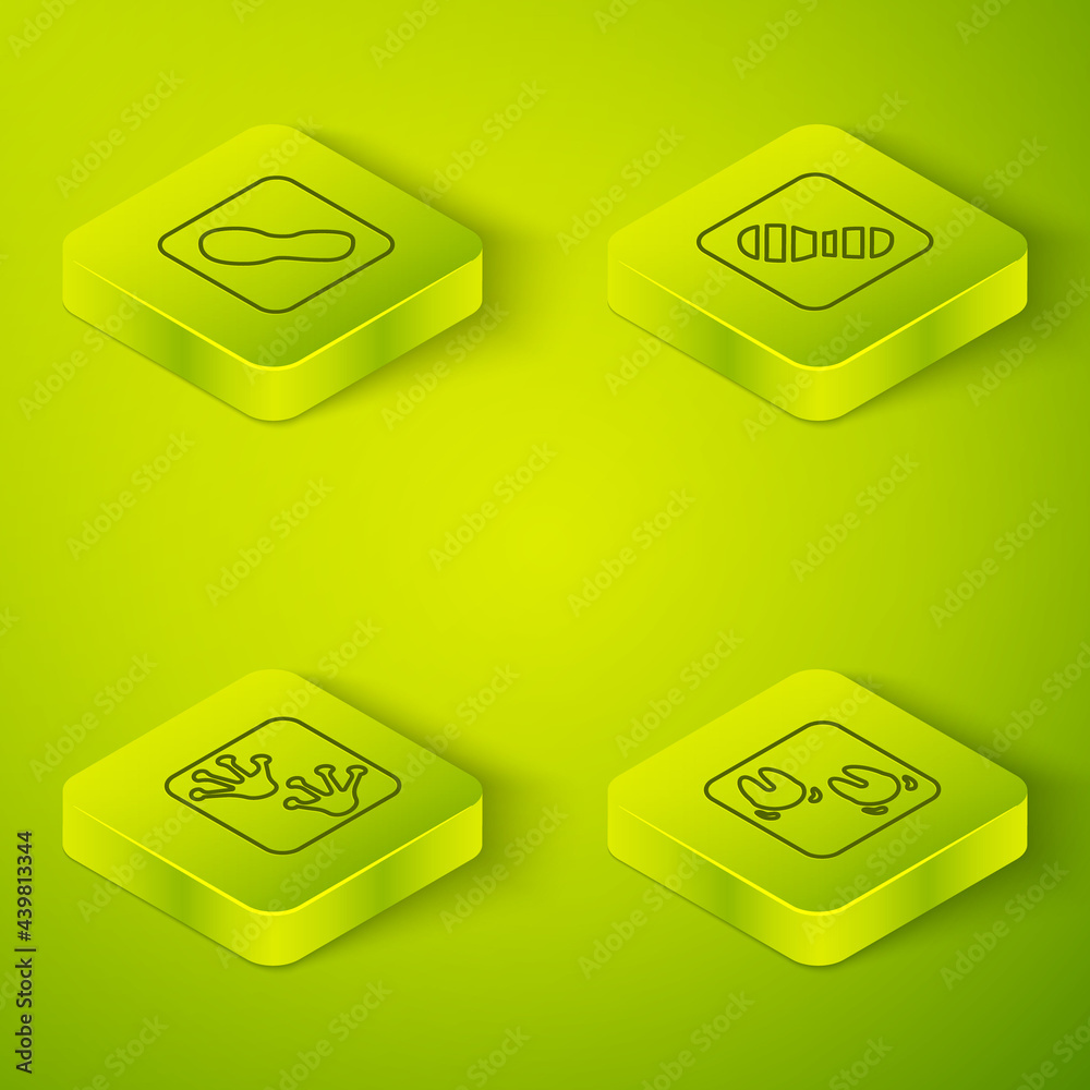 Set Isometric line Human footprints shoes, Frog paw, Wild boar and icon. Vector