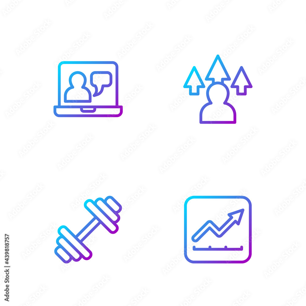 Set line Financial growth increase, Dumbbell, Online education and Front end development. Gradient c