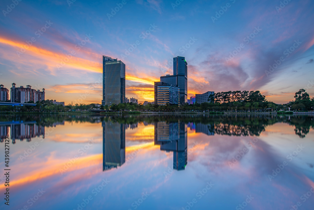 中国广州南沙市日落美景