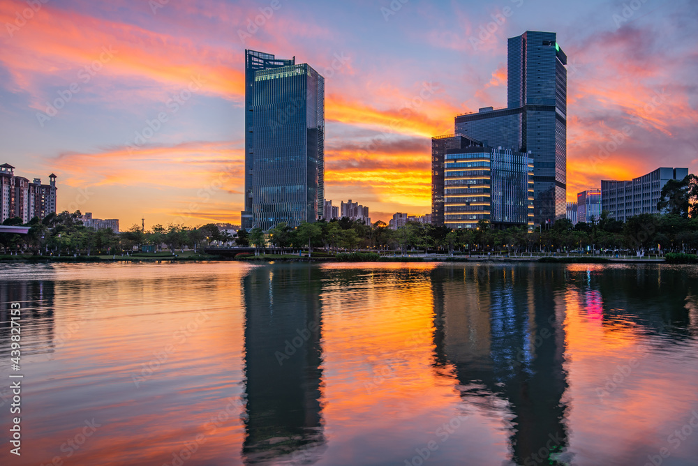 中国广州南沙市日落美景