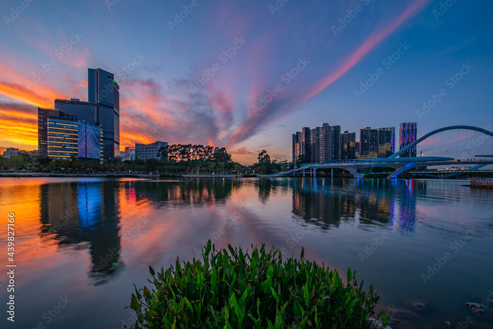 中国广州南沙市日落美景