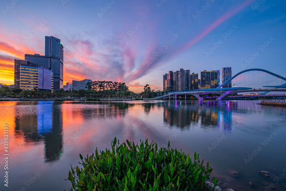 中国广州南沙市日落美景