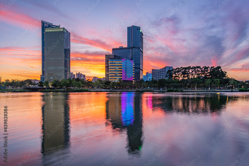 中国广州南沙市日落美景