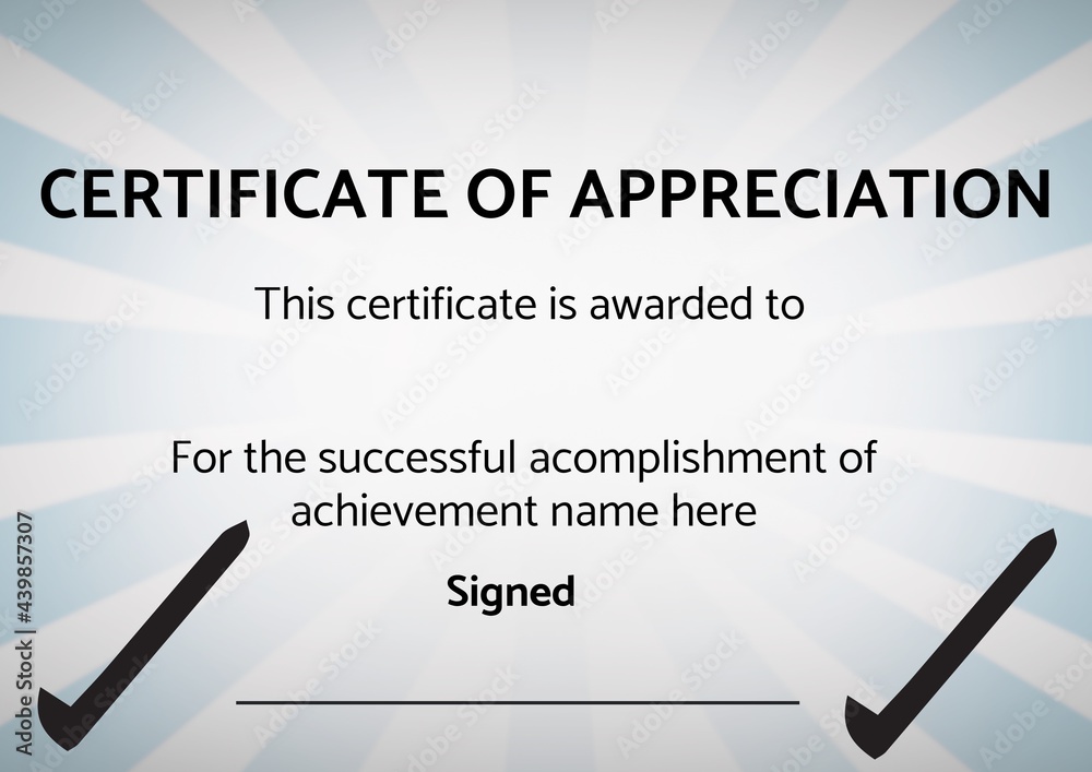 Template of certificate of appreciation with copy space against blue radial background