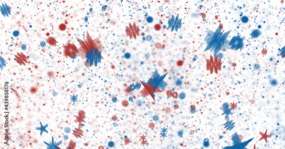 数字生成的白色背景下的蓝色和红色恒星和斑点图像