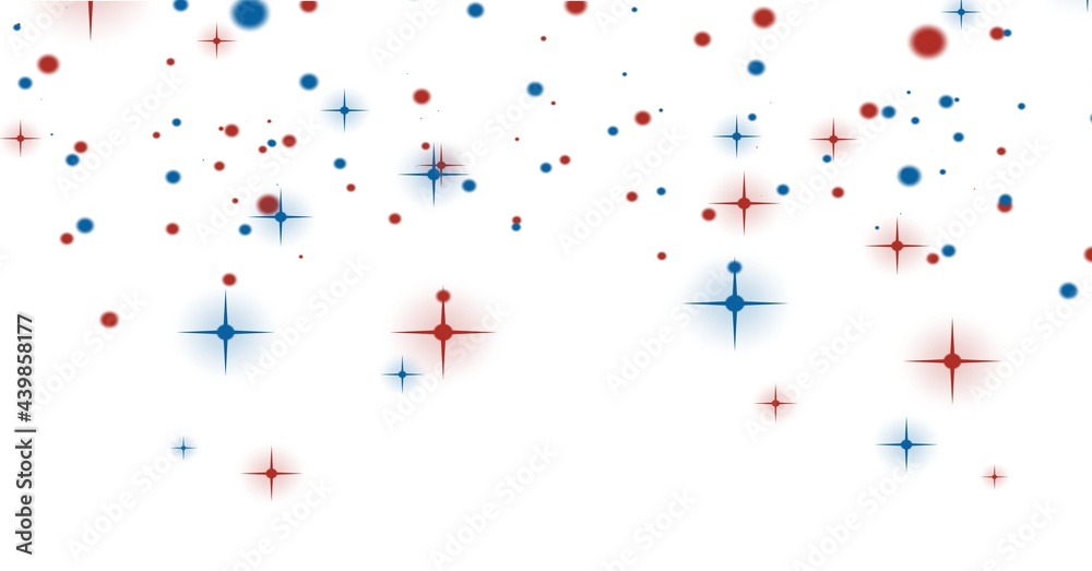 数字生成的白色背景下的蓝色和红色恒星和斑点图像