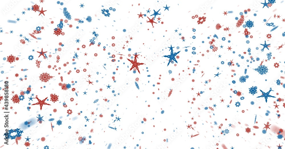 数字生成的白色背景下的蓝色、红色星星和雪花图像