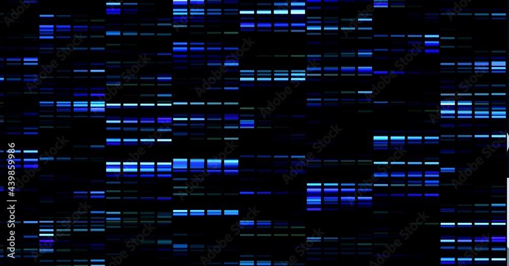 Digitally generated image of blue mosaic squares against black background