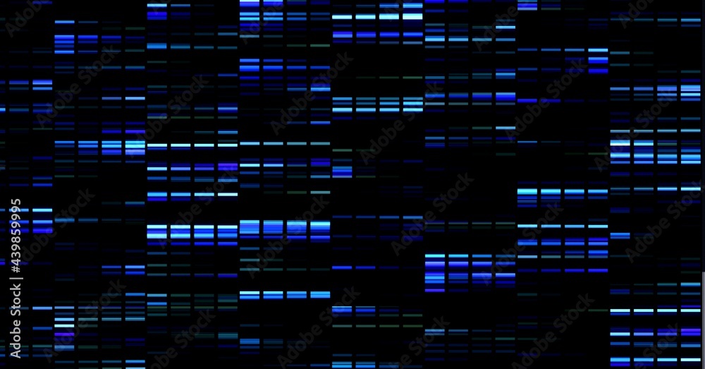 Digitally generated image of blue mosaic squares against black background