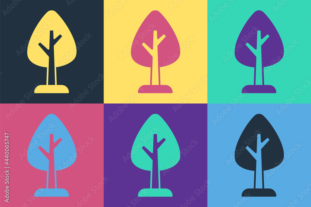 Pop art Tree icon isolated on color background. Forest symbol. Vector