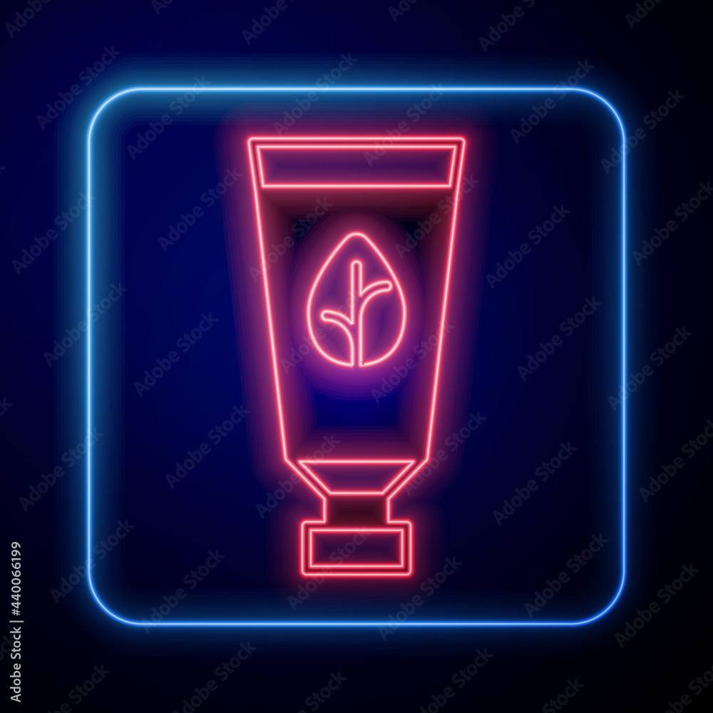 Glowing neon Organic cosmetic icon isolated Glowing neon background. Body care products. Vector